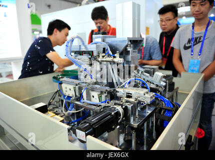 Guiyang. 28th June, 2017. Photo taken on June 28, 2017 shows an automatic connector bending machine displayed at the first equipment industrial expo of southwest China's Guizhou Province in Guiyang, capital of Guizhou. The four-day expo kicked off here Wednesday. Credit: Tao Liang/Xinhua/Alamy Live News Stock Photo