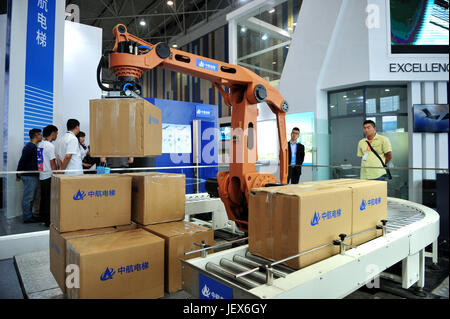Guiyang. 28th June, 2017. Photo taken on June 28, 2017 shows high-speed stacker machine displayed at the first equipment industrial expo of southwest China's Guizhou Province in Guiyang, capital of Guizhou. The four-day expo kicked off here Wednesday. Credit: Tao Liang/Xinhua/Alamy Live News Stock Photo