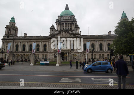 Belfast, Ireland. 28th June, 2017. Grey skies over City Hall in Belfast. Credit: Keith Larby/Alamy Live News Stock Photo