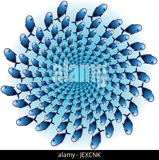 blue, motion, postponement, moving, movement, fish, confusion, mess, spiral, Stock Vector