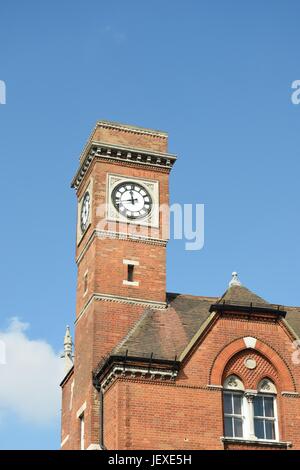 Red brick victorian clock tower Stock Photo