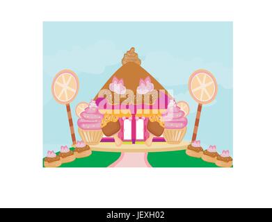 house, building, food, aliment, bread, city, town, art, graphic, window, Stock Vector