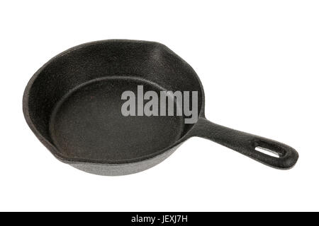 Cast iron black frying pan isolated on white background, side view Stock Photo