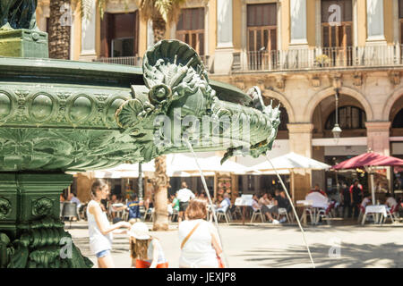 of fountain at Royal Square (Plaza Real) in Barcelona, Spain. Stock Photo