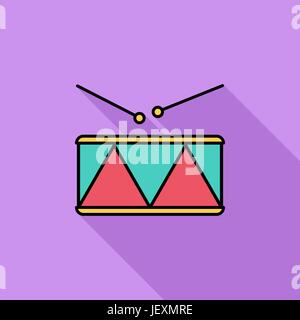 Drum icon. Flat vector related icon with long shadow for web and mobile applications. It can be used as - logo, pictogram, icon, infographic element.  Stock Vector