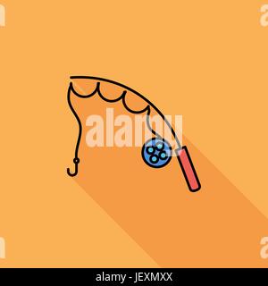 Fishing rod icon. Flat vector related icon with long shadow for web and mobile applications. It can be used as - logo, pictogram, icon, infographic el Stock Vector
