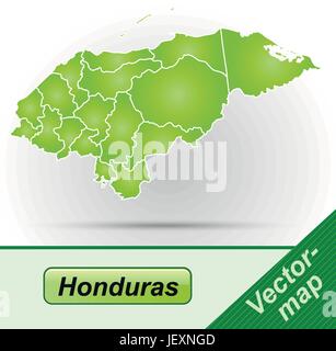 border map of honduras with borders in green Stock Vector