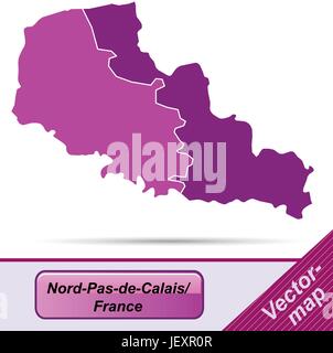 map of nord-pas-de-calais with borders in violet Stock Vector