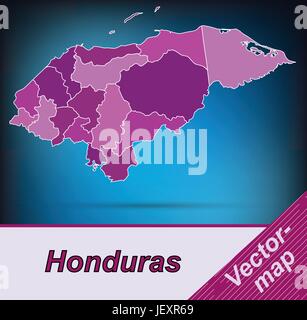 border map of honduras with borders in violet Stock Vector