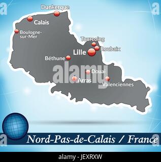 island map of nord-pas-de-calais abstract background in blue Stock Vector