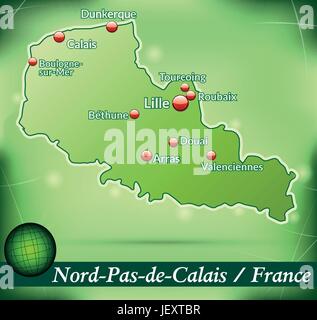 island map of nord-pas-de-calais abstract background in green Stock Vector