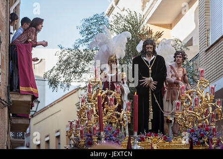 Linares, jaen province, SPAIN - March 17, 2014: Brotherhood of Jesus corsage making station of penitence, Linares, Jaen province, Andalusia, Spain Stock Photo