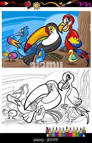 animals, birds, illustration, cartoon, toucan, parrot, characters, laugh, Stock Vector