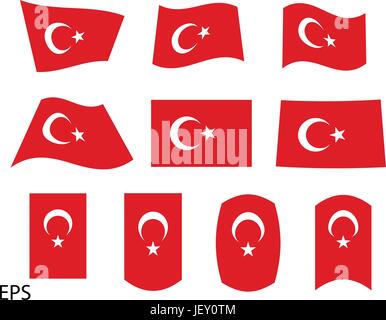 Different Turkish Flag Set Stock Vector