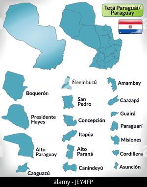 border map of paraguay with borders in blue Stock Vector