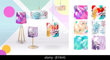 Set of summer seamless patterns demonstrated on textile lampshades Stock Vector