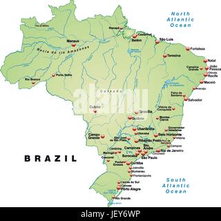 map of brazil as an overview map in pastel green Stock Vector