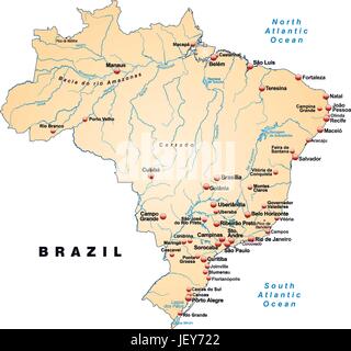 map of brazil as an overview map in pastel orange Stock Vector