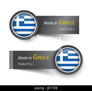 Flag icon and label with text made in Greece . Stock Vector