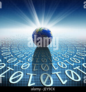 conceptual background image of binary code and world map. NASA world map image layered and used; www.nasa.gov , https://www.flickr.com/photos/gsfc/set Stock Photo