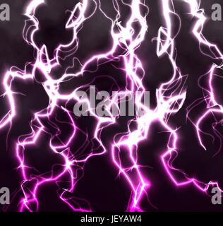 Bright realistic flash of lightning in the black sky, abstract vector background shining lightnings crossing each other. Unusual texture of electric r Stock Vector