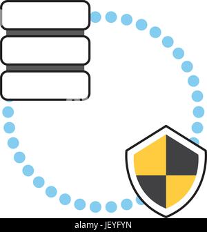 data center with security shield isolated icon Stock Vector