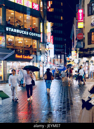 Myeong-dong shopping street at night, Republic of Korea, Seoul - September 11, 2015 Stock Photo