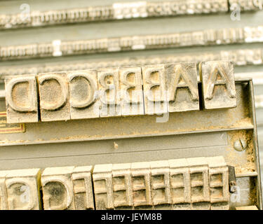 A rack of old printer's letters in a community art center. Stock Photo