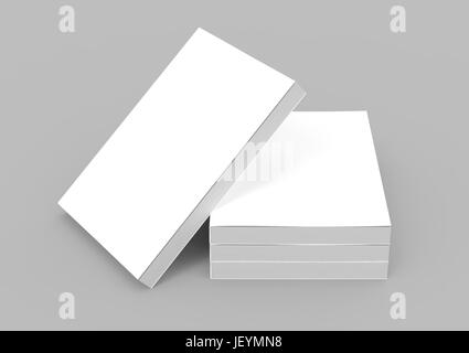 three books placed on ground and a left tilt book leaning on them, isolated gray background, elevated view Stock Photo