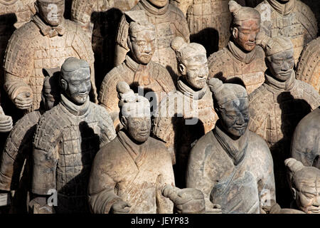 The world famous Terracotta Army, part of the Mausoleum of the First Qin Emperor and a UNESCO World Heritage Site located in Xian China Stock Photo