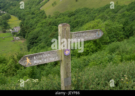 Footpath sign at Monsal Head,Peak District National Park ,Derbyshire,England Stock Photo