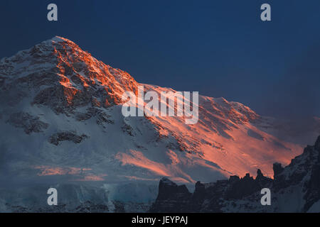 Nepal, Kangchenjunga region, view of Kambachen Peak (7,903 m) from Kangchenjunga North Base Camp (5,329 m) Stock Photo