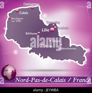 island map of nord-pas-de-calais abstract background in violet Stock Vector