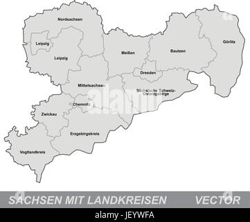 island map of saxony with borders in gray Stock Vector