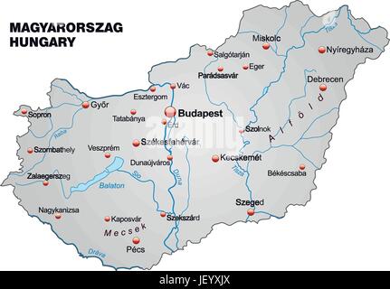 map of hungary as an overview map in gray Stock Vector