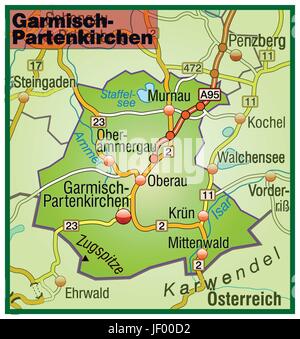 map of garmisch-partenkirchen with transport network in pastel orange