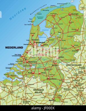 map of netherlands with transport network Stock Vector