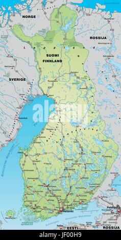 map of finland with transport network in pastel green Stock Vector
