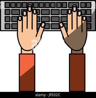 isolated hands writing in keyboard Stock Vector
