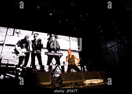 Milan, Italy. 27th June, 2017. The english electronic rock band Depeche Mode pictured on stage as they perform at San Siro Stadium in Milan, Italy. Credit: Roberto Finizio/Pacific Press/Alamy Live News Stock Photo
