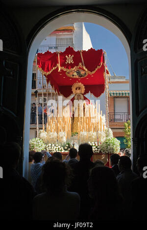 Inside the church San Jose, Pallium of the Virgen de la Alegria during Easter procession, palm Sunday, Linares Jaen province, Andalucia, Spain Stock Photo