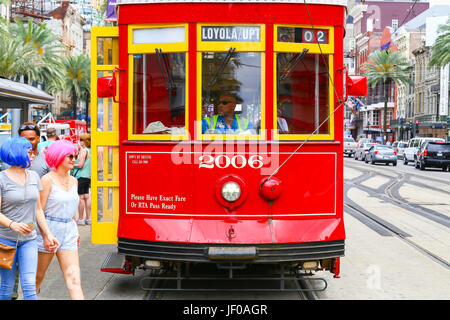 Streetcar Stopping on Canal Street Stock Photo