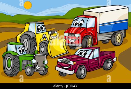 vehicles, illustration, tractor, machines, bulldozer, cartoon, truck, lorry, Stock Vector