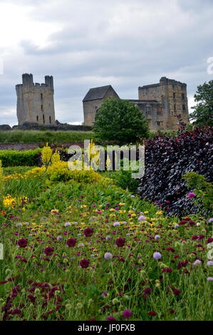 Helmsley Castle from the Walled Garden in the Market Town of Helmsley, Ryedale, North Yorkshire Moors National Park, England, UK. Stock Photo
