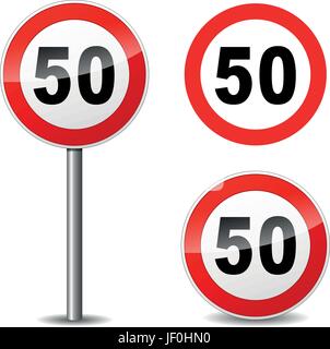 Speed limit 50 sign. Red circle. Traffic signs and symbols Stock Vector ...
