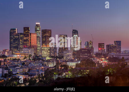 Dodgers Stadium with the skyline of downtown Los Angeles at dawn ...