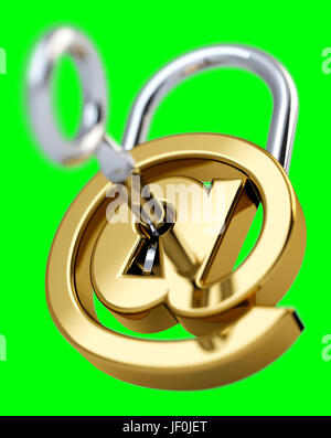 Digital arobase padlock 3D rendering on green background Stock Photo