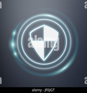 White and glowing blue shield icon 3D rendering on dark background Stock Photo