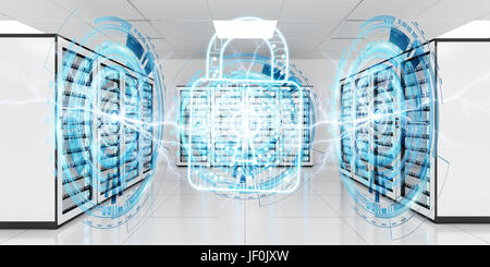White and blue firewall activated on server room data center 3D rendering Stock Photo