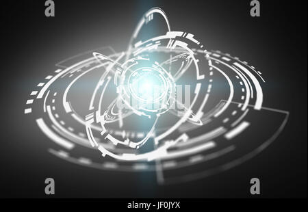Flying network connection interface 3D rendering on grey background Stock Photo